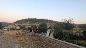 Kamyon devrildi, limonlar yola dağıldı